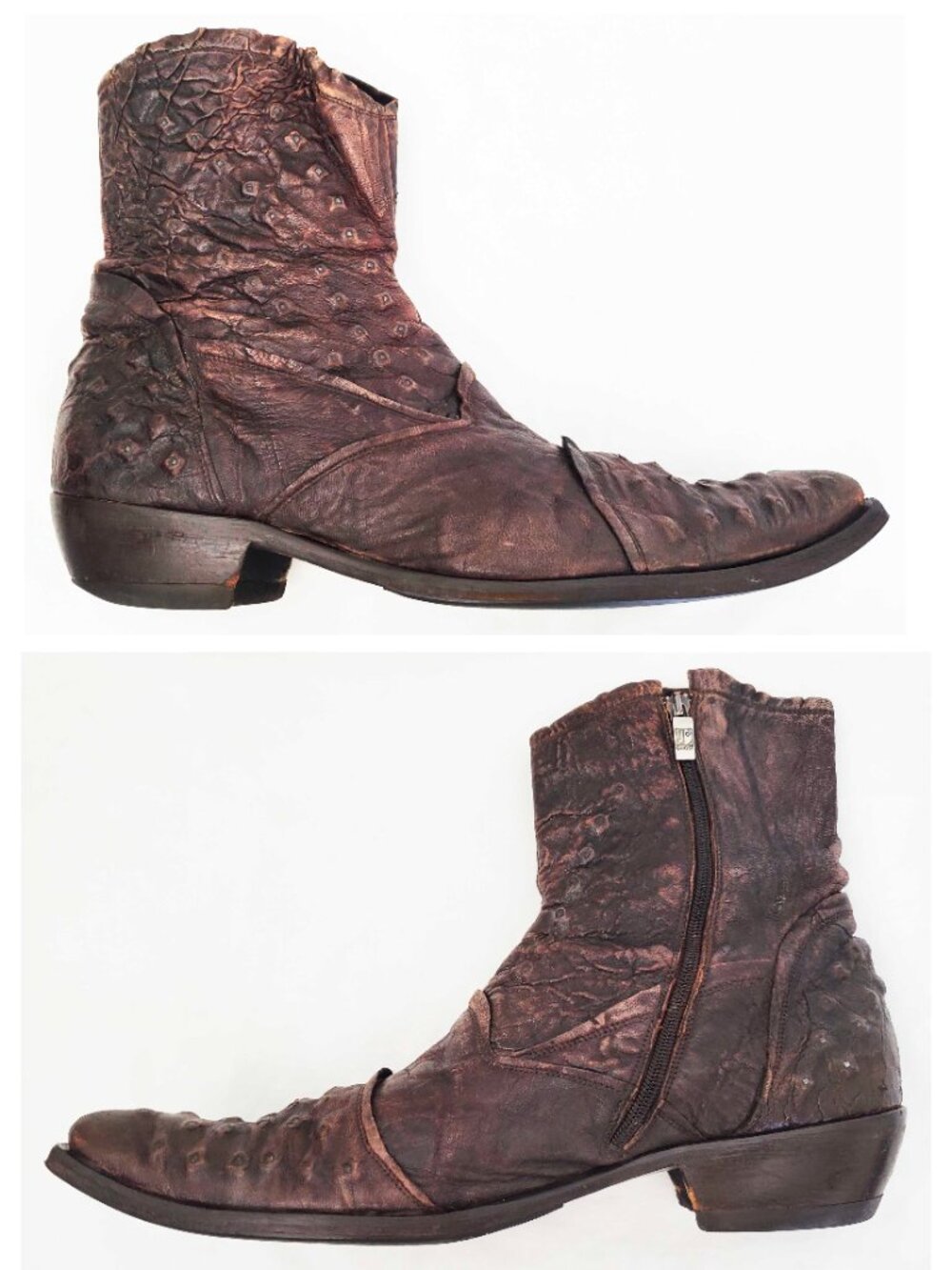 Jo Ghost Men's Brown Tooled LeatherAnkle Boots Shoes 3886  EU 45 / US 12